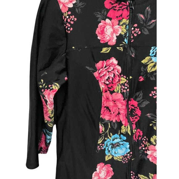 Torrid Womens Floral Long-Sleeve Zip-Up Swim Bodysuit Size 2 Black - Picture 3 of 5